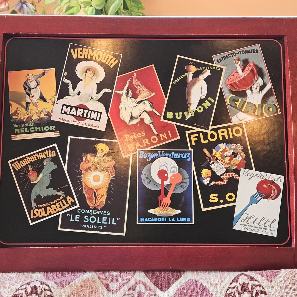 Pottery Barn Vintage Italian Food Posters Wood Serving Tray Rare
